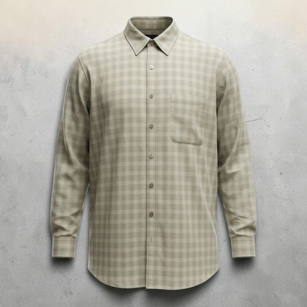 Van Heusen Micro Smooth Button Up Shirt Men 2XLT Taupe Plaid Pockets Minimalist